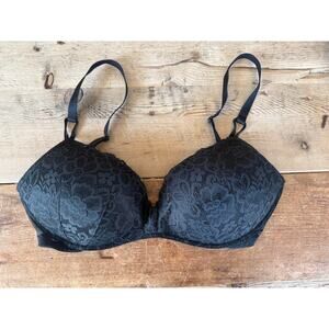 Victoria's Secret Black Jet Black Lace 34DDD Sexy Tee Wireless Push Up Bra VS